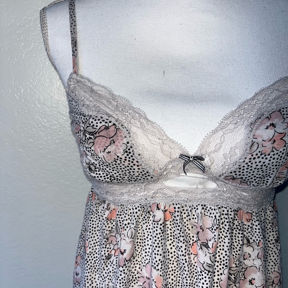 Victoria's Secret Pink and White Chemise with Floral Accents